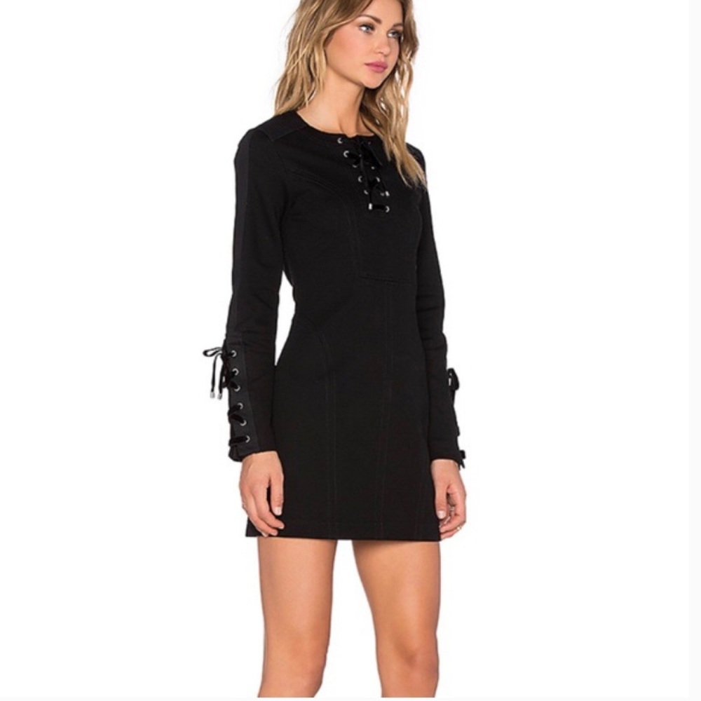 MARC by MARC JACOBS black lace up Mini dress long sleeve cocktail bodycon size S